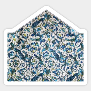 FLORENTINE RENAISSANCE FLOWERS Peacocks ,Butterflies.Blue Floral Swirls, Leaves Sticker